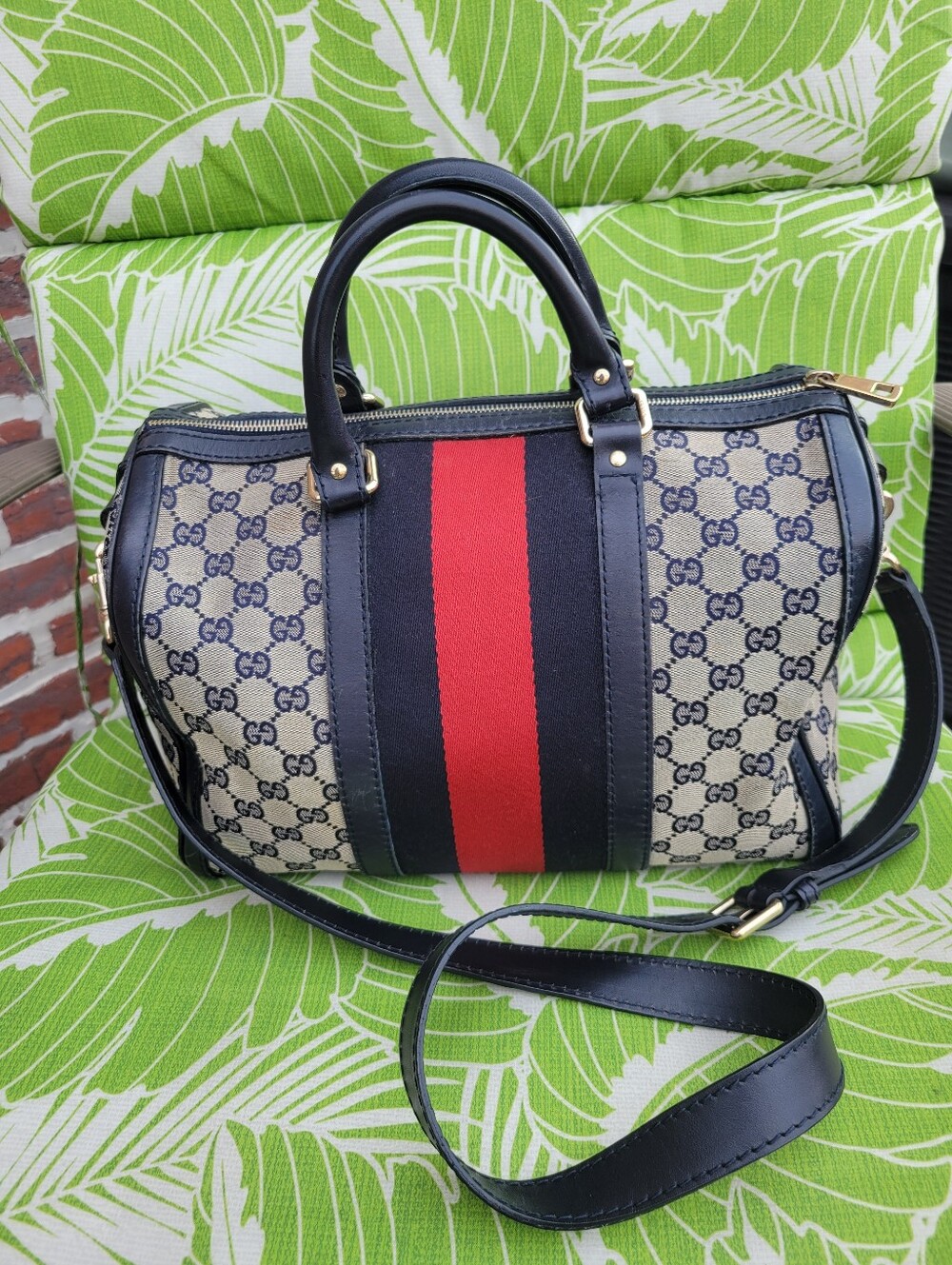 Vintage Gucci GG Canvas Web Joy Boston Blue/Red Boston Bag - Picture 2 of 16